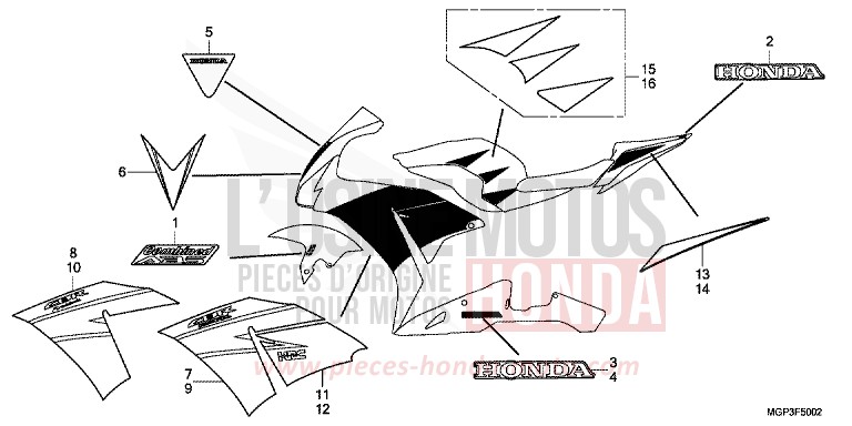 RAYURE/MARQUE (CBR1000RRD/E/RAD/E) PATRON TRICOLORE de CBR1000RR "Fireblade" ROSS WHITE (NH196) de 2014
